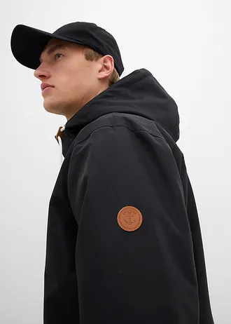 Veste technique déperlante à capuche et détails enduits • noir • Boutique bonprix