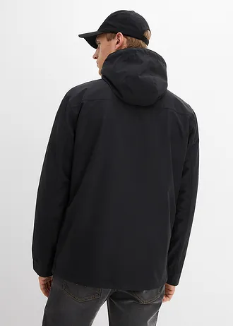 Outdoor jas met capuchon en details van imitatieleer, waterdicht • zwart • bonprix online shop