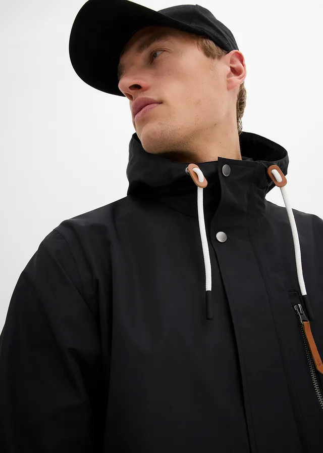 Outdoor jas met capuchon en details van imitatieleer, waterdicht • zwart • product-page.page-title-suffix