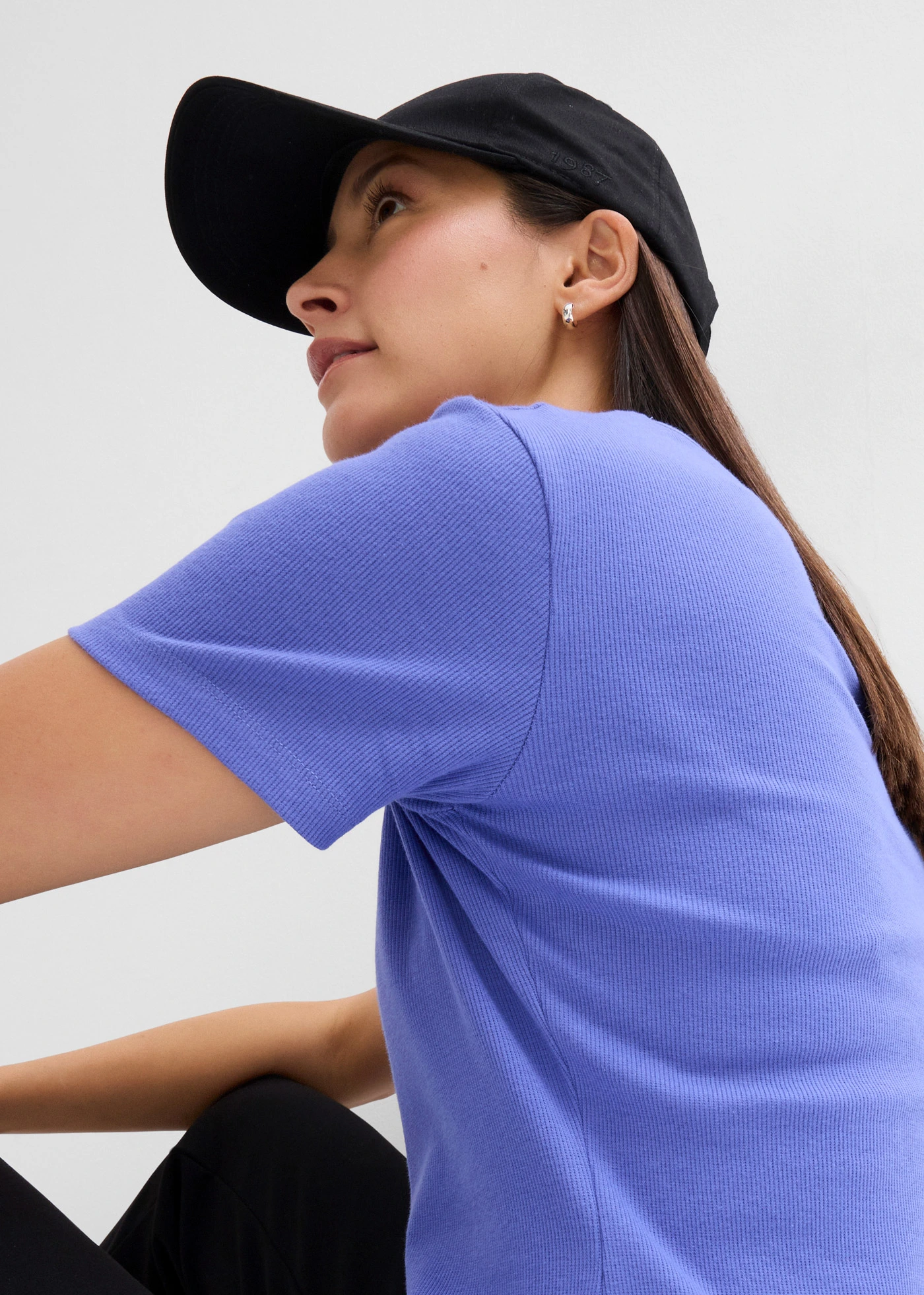 Lot de 2 T-shirts en coton côtelé • noir-bleu mauve • Boutique bonprix