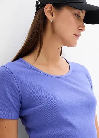 Lot de 2 T-shirts en coton côtelé • noir-bleu mauve • Boutique bonprix