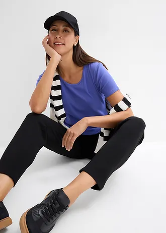 Lot de 2 T-shirts en coton côtelé • noir-bleu mauve • Boutique bonprix