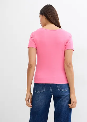 Bluză ripsată cu bumbac organic 100% (2 buc./set) • negru-roz-flamingo • magazin bonprix