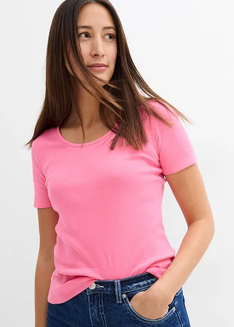 Bluză ripsată cu bumbac organic 100% (2 buc./set) • negru-roz-flamingo • magazin bonprix