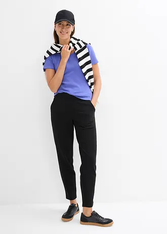 Lot de 2 T-shirts en coton côtelé, Couleur: noir-bleu mauve