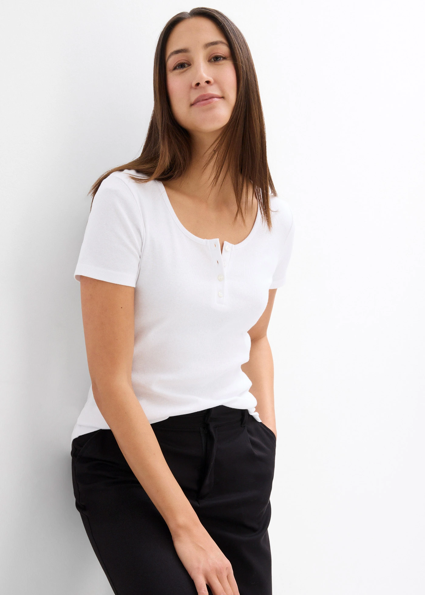 Bluzka z dekoltem henley z czystej bawełny organicznej • biały • sklep bonprix