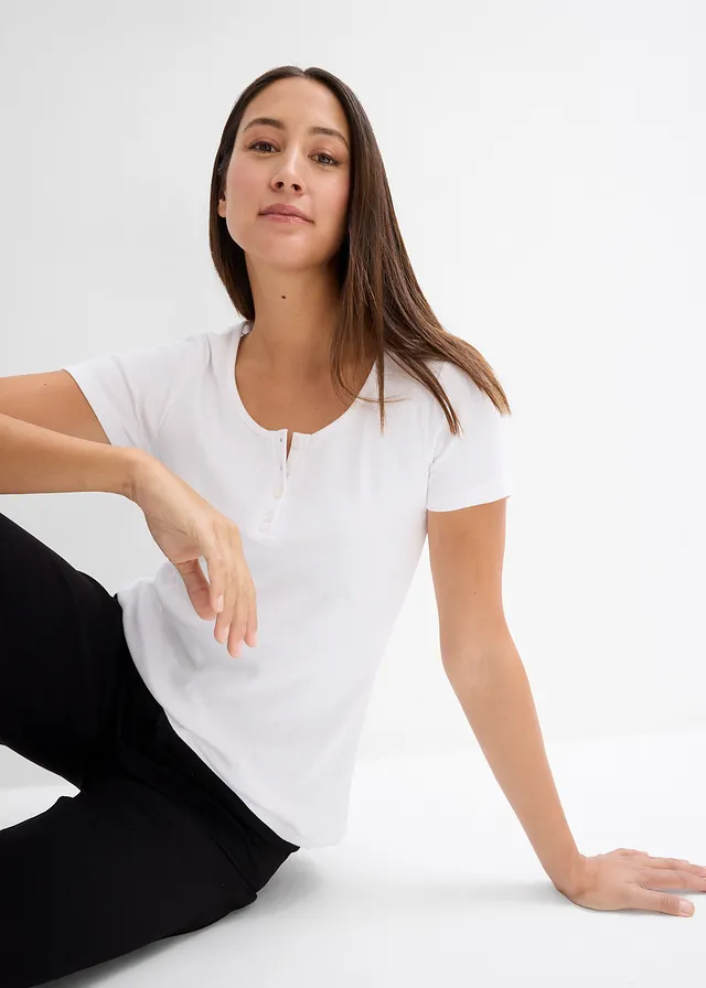 T-shirt col tunisien, 100% coton • blanc • product-page.page-title-suffix