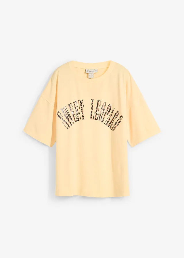 Oversized shirt van een zachte katoenmix, Kleur: lichtgeel met print