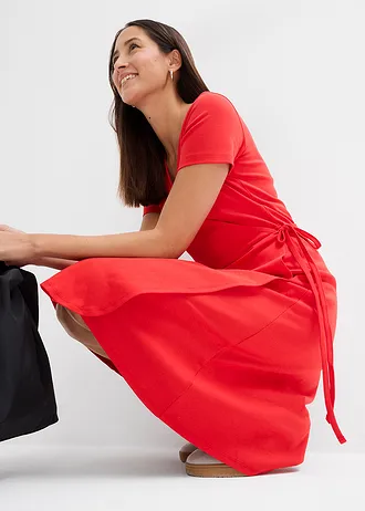 Jersey jurk met wikkeldetail • aardbeirood • bonprix online shop