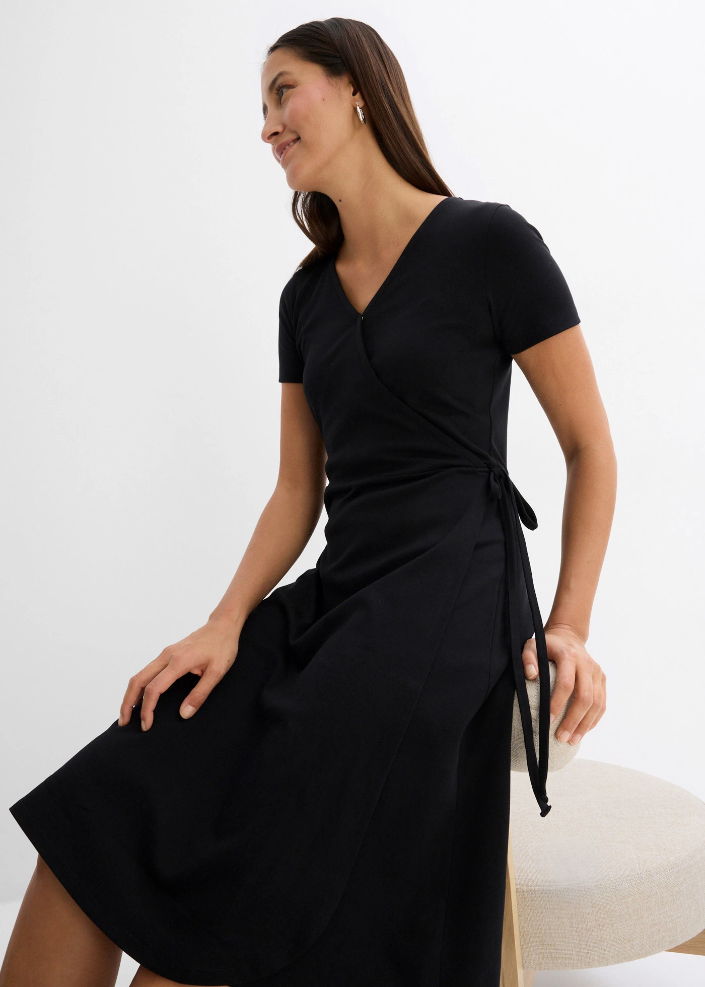 Jersey jurk met wikkeldetail • zwart • bonprix online shop