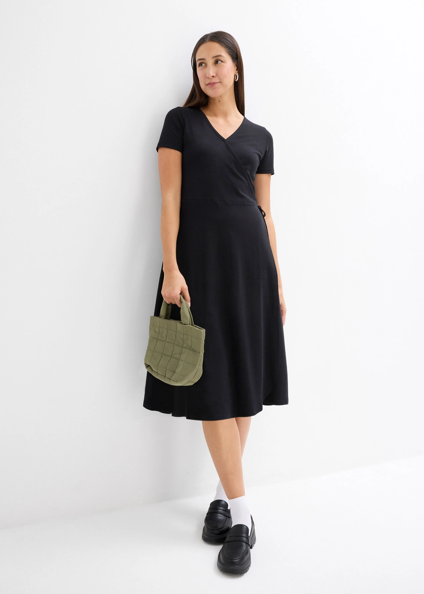 Jersey jurk met wikkeldetail • zwart • bonprix online shop