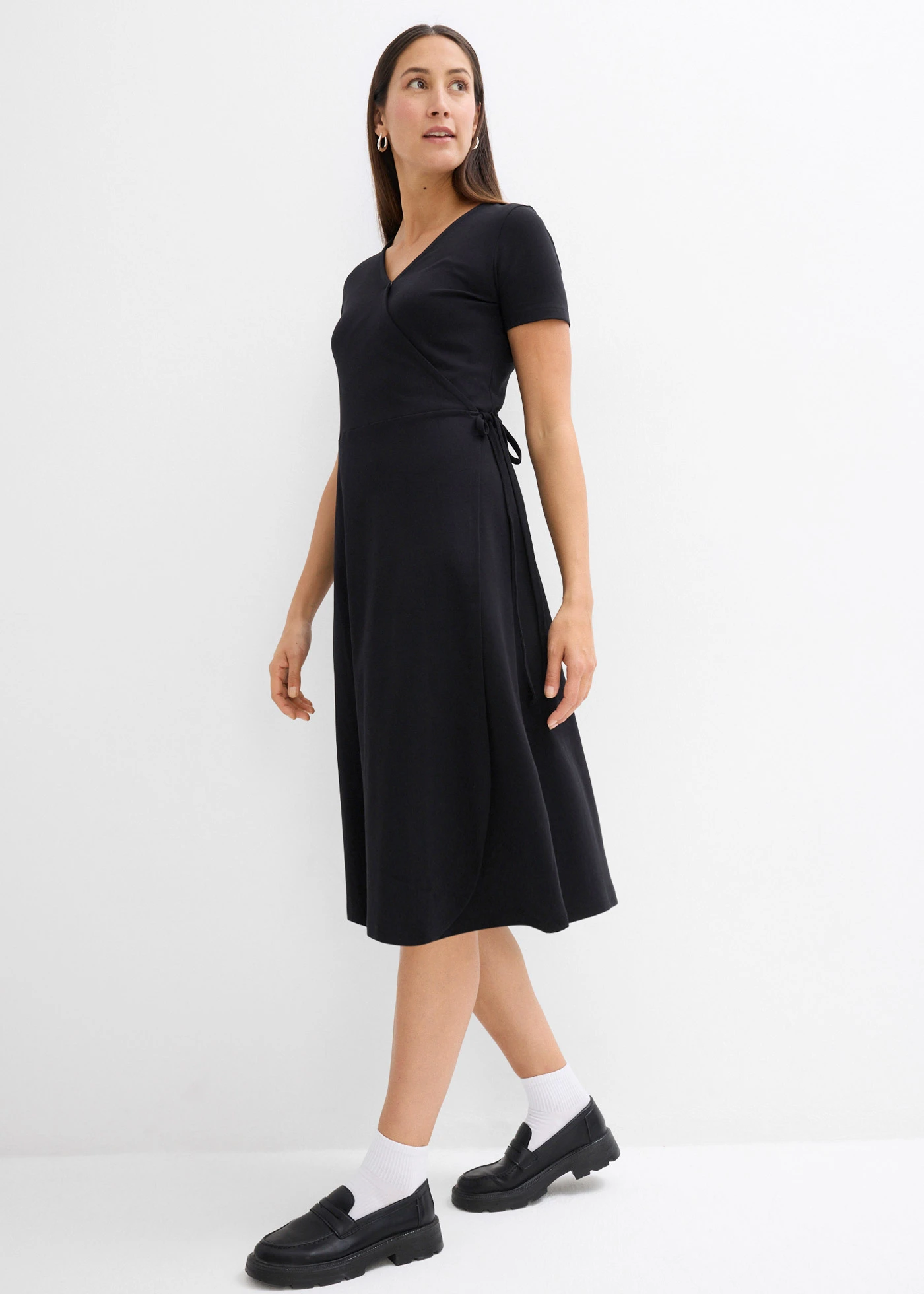 Jersey jurk met wikkeldetail • zwart • bonprix online shop