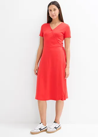 Jersey jurk met wikkeldetail • aardbeirood • bonprix online shop