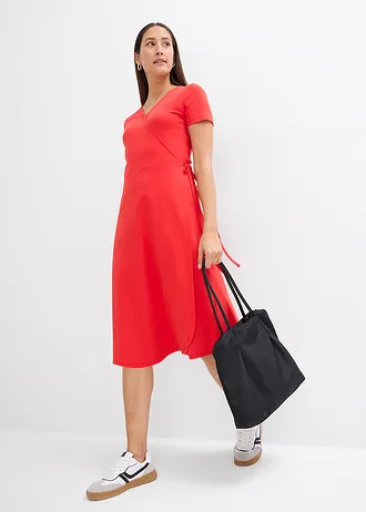 Jersey jurk met wikkeldetail • aardbeirood • bonprix online shop