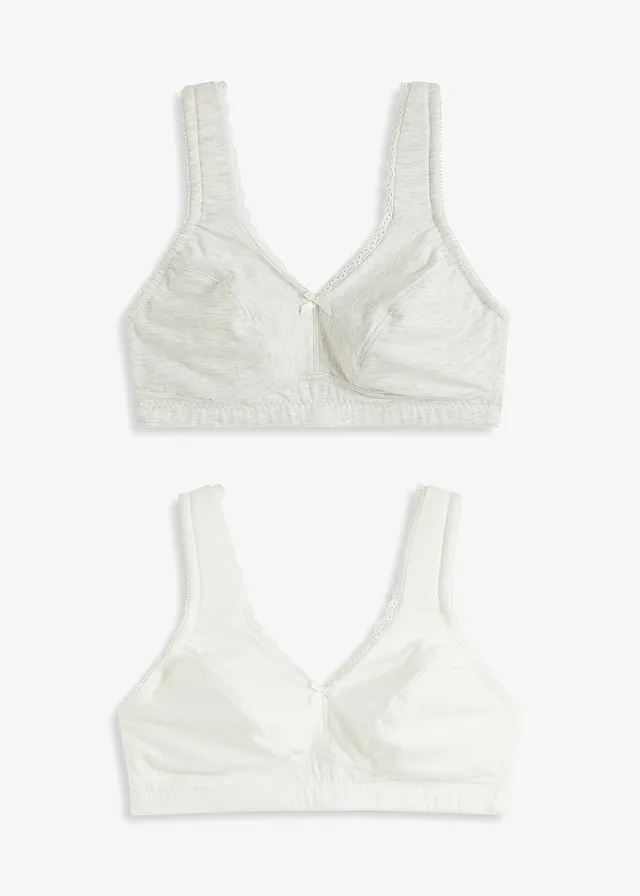 Lot de 2 soutiens-gorge coton minimiseurs sans armatures, Couleur: écru chiné/blanc cassé chiné