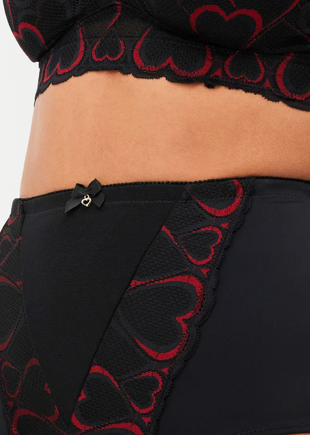 Corrigerende slip met kant, medium corrigerend • zwart-salsarood • product-page.page-title-suffix