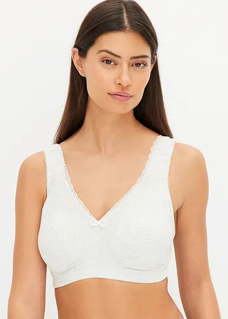 Lot de 2 soutiens-gorge coton minimiseurs sans armatures • écru chiné-blanc cassé chiné • Boutique bonprix