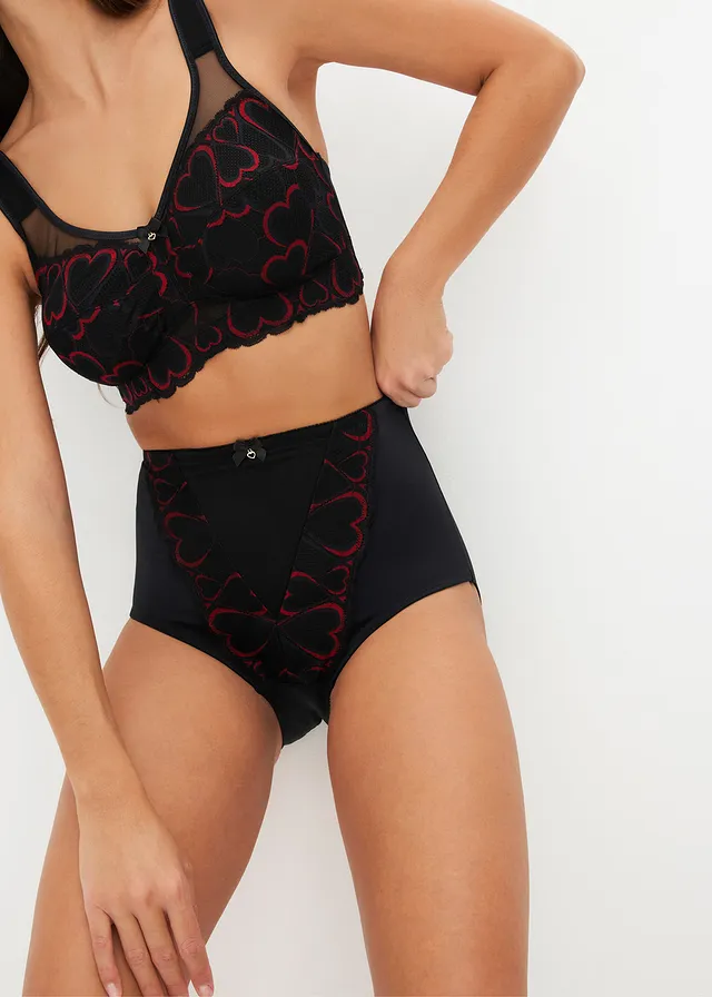 Corrigerende slip met kant, medium corrigerend • zwart-salsarood • product-page.page-title-suffix
