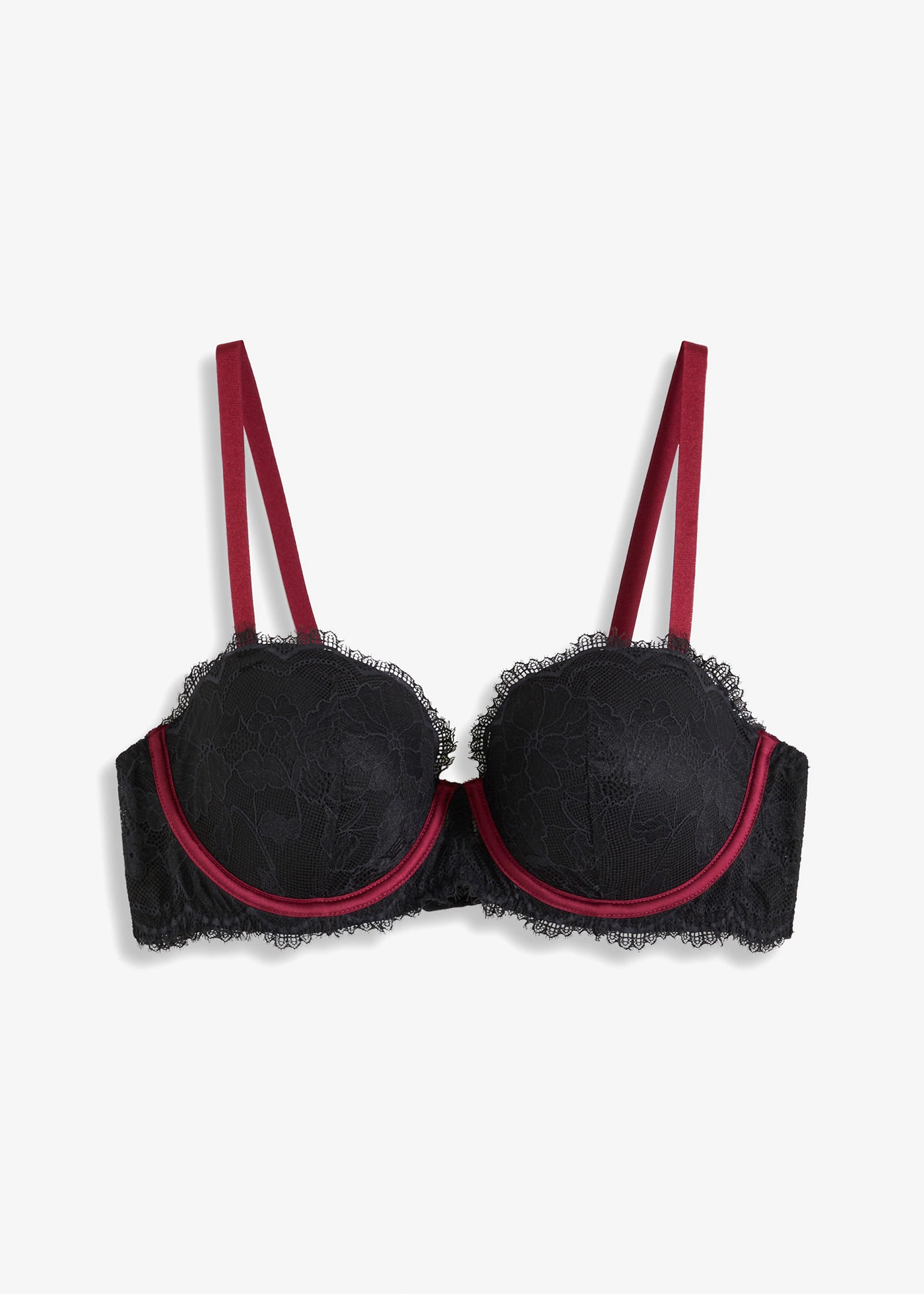 Biustonosz balkonetka na fiszbinach • czarno-czerwony rododendron • bonprix obchod