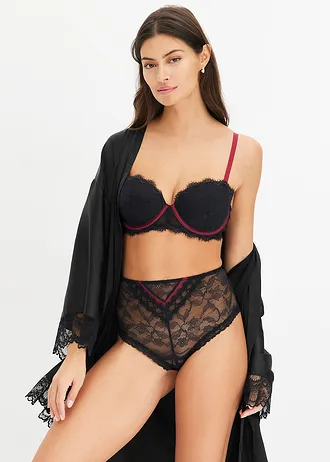 Biustonosz balkonetka na fiszbinach • czarno-czerwony rododendron • bonprix obchod