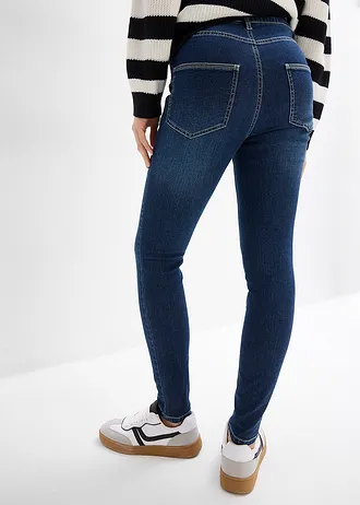 Skinny džíny se středně vysokým pasem, zkrácené • tmavě modrý denim obnošený • bonprix obchod