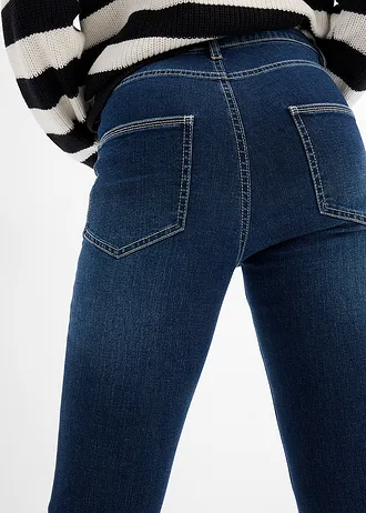 Skinny farmer, Mid Waist, rövidített • sötétkék denim, használt hatású • bonprix áruház