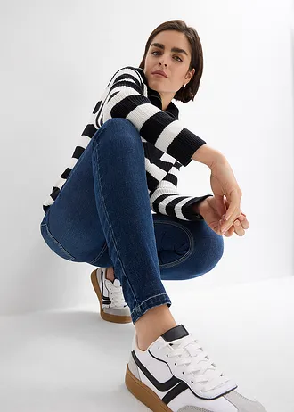 Skinny džíny se středně vysokým pasem, zkrácené • tmavě modrý denim obnošený • bonprix obchod