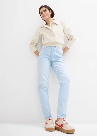 Mom jeans high rise, cropped, Kleur: ijsblauw denim used