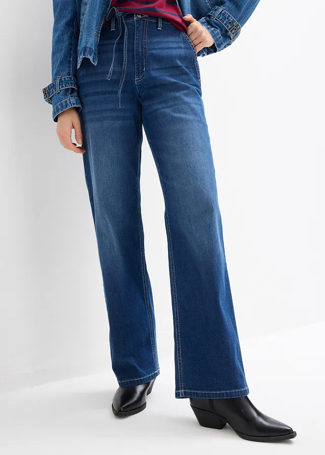 Dżinsy Loose Straight, high waist, z wygodnym paskiem, kolor: niebieski "stone used"