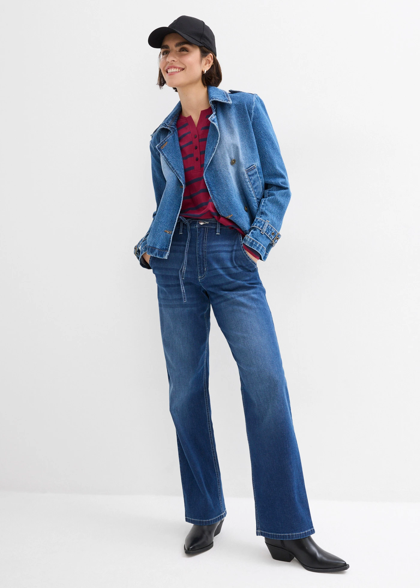 Džíny Loose Straight, High Waist, pohodlný pas • modrá stone used • bonprix obchod