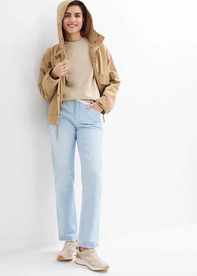 Póló tiszta bio-pamutból jégkék denim, használt hatású