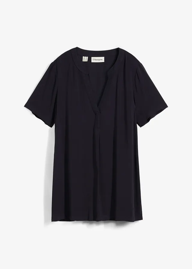 Lange tuniek van pure viscose, Kleur: zwart