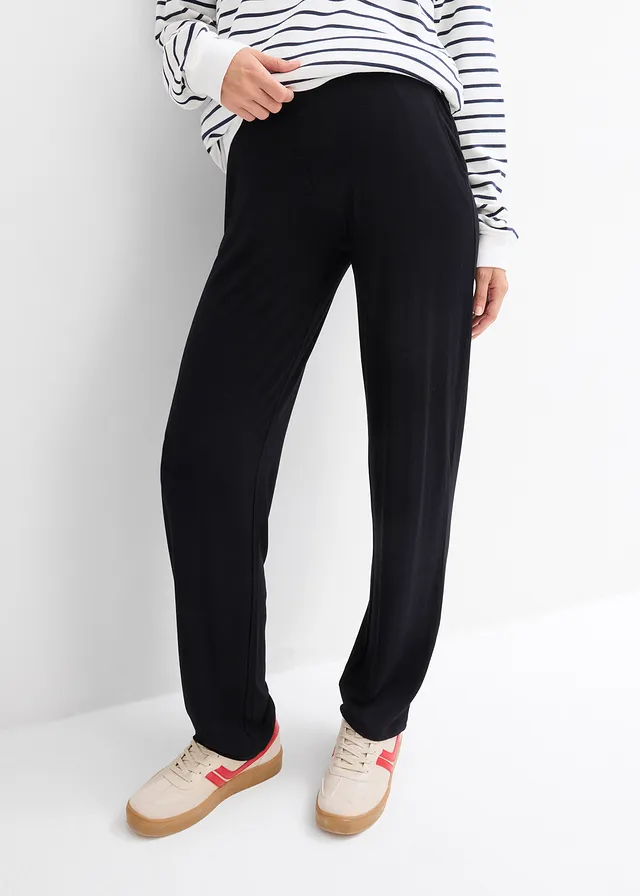 Pantalon de grossesse en jersey, ceinture smockée, coupe droite • noir • product-page.page-title-suffix