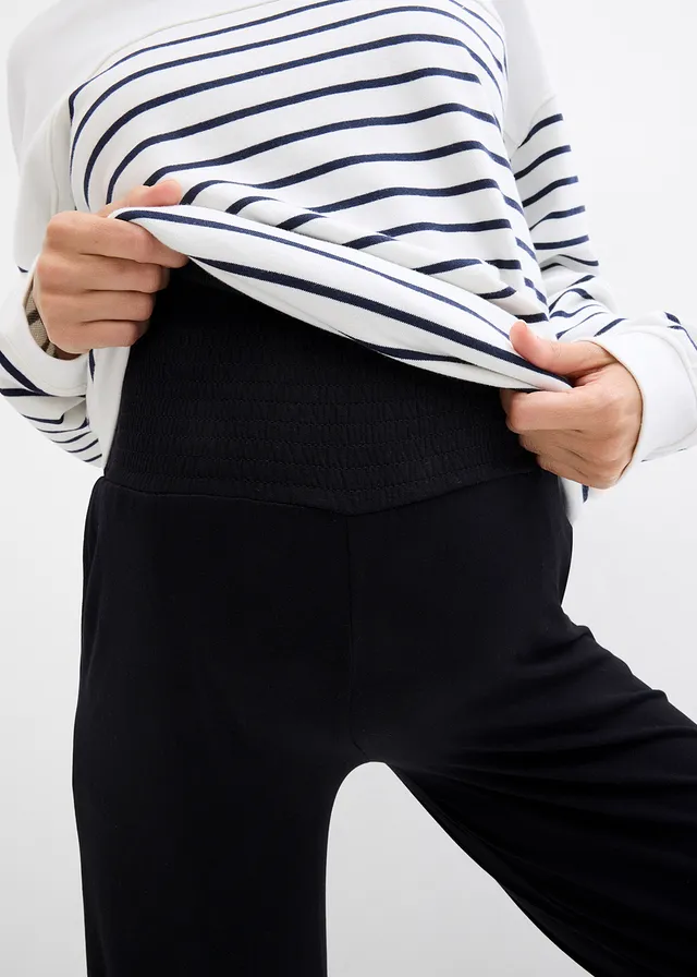 Pantalon de grossesse en jersey, ceinture smockée, coupe droite • noir • product-page.page-title-suffix