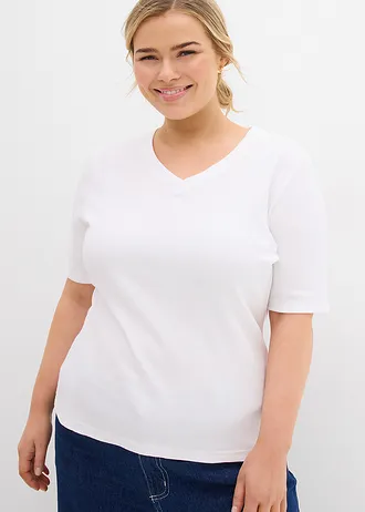 Geribd shirt (set van 2), Kleur: zwart/wit