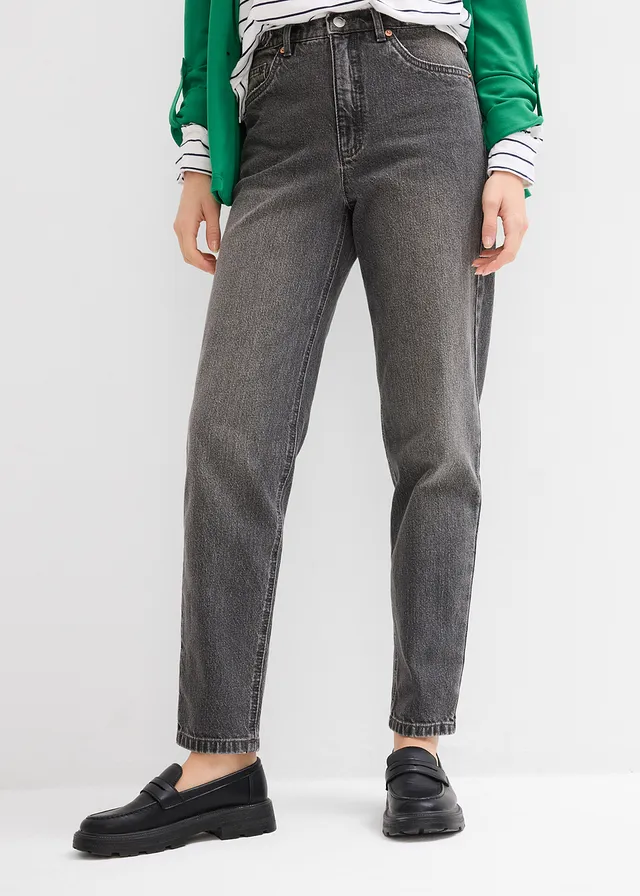 High waist mom jeans, cropped, Kleur: grey denim used