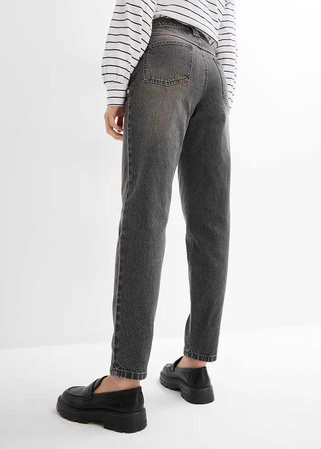 High waist mom jeans, cropped, Kleur: grey denim used