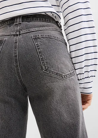 Mom Jeans High Waist, cropped • grey denim used • bonprix online shop