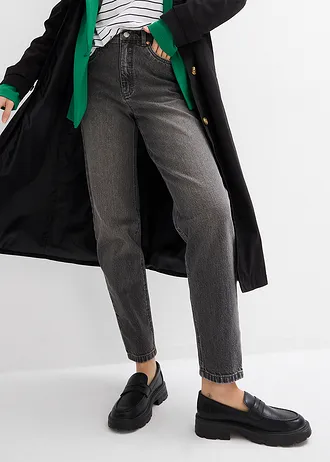 Mom džíny, High Waist, nízký podíl streče, zkrácené • šedý denim used • bonprix obchod