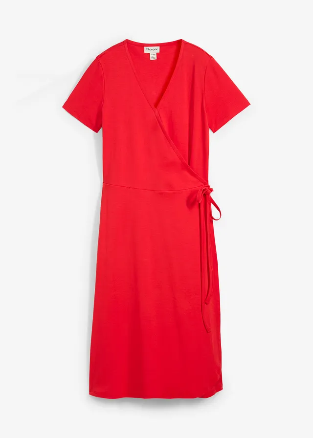 Jersey jurk met wikkeldetail • aardbeirood • bonprix online shop