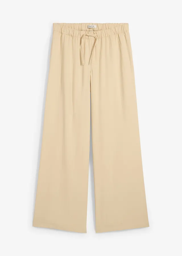 Pantalon large en viscose fluide, Couleur: beige vert