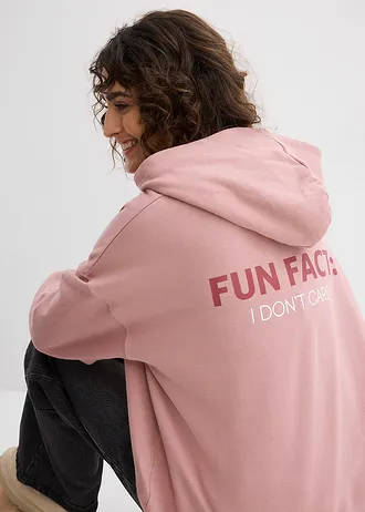 Bluza z kapturem oversize z czystej bawełny organicznej • różowobrązowy z nadrukiem • sklep bonprix