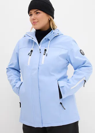 Veste déperlante en softshell, Couleur: bleu nacré-blanc
