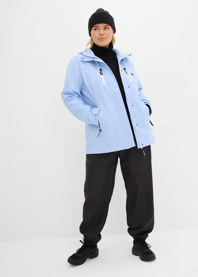 Veste déperlante en softshell, Couleur: bleu nacré/blanc
