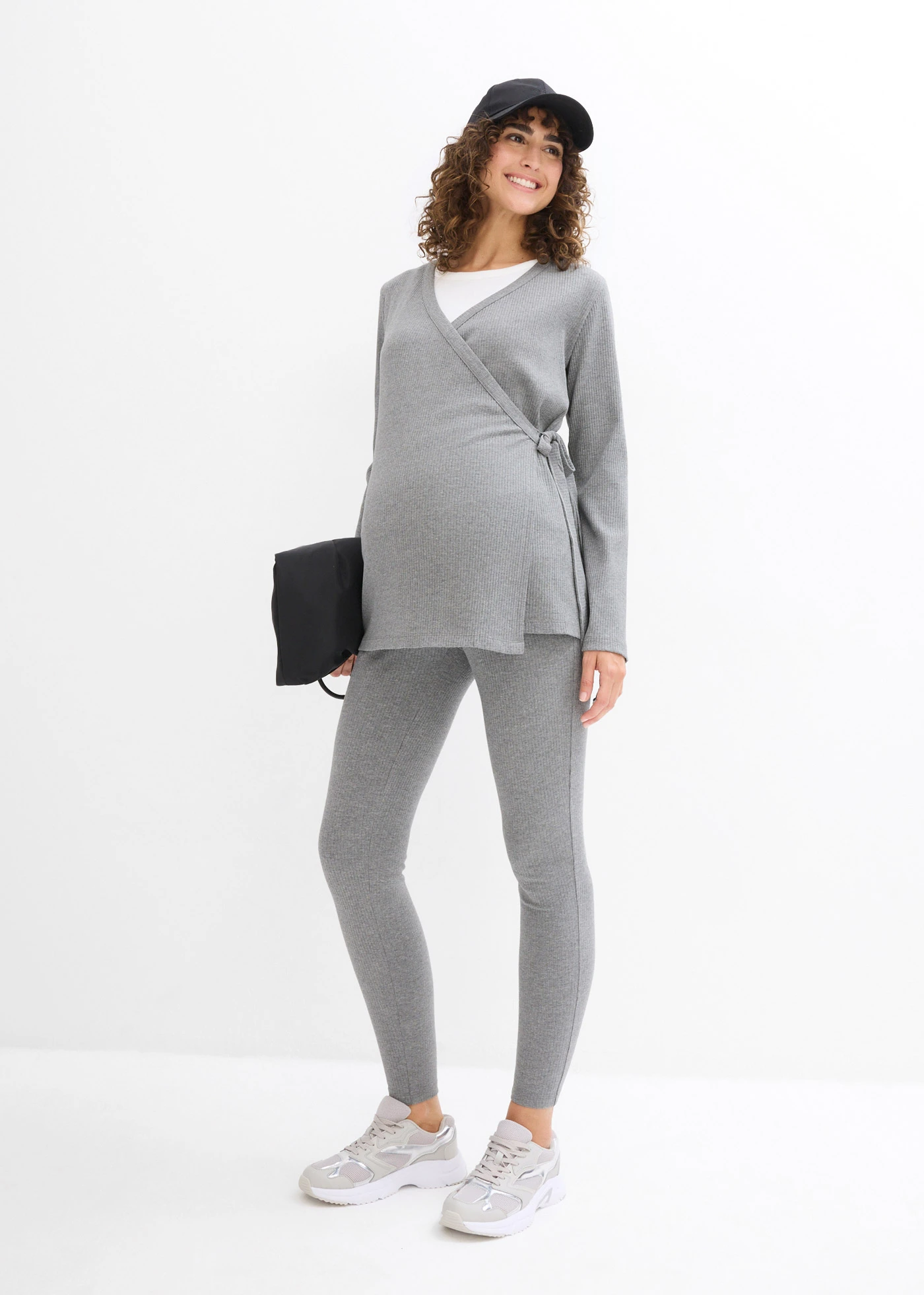 Gilet cache-cœur de grossesse et legging confortable (ens. 2 pces) • gris chiné • Boutique bonprix