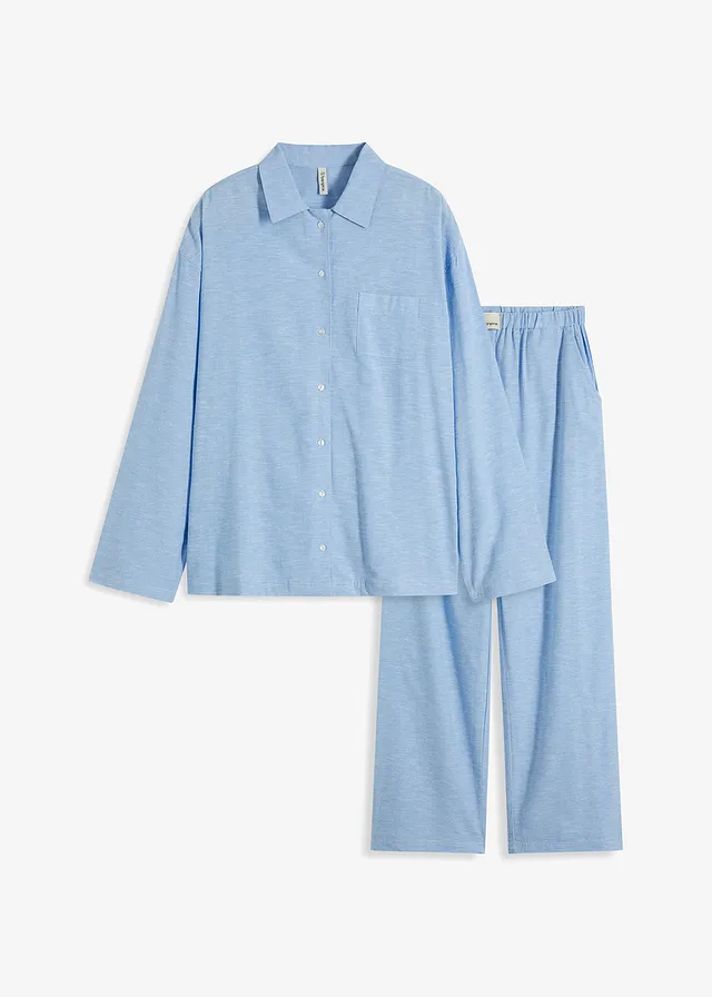 Pijama ovesize cu fentă cu nasturi, din material țesut