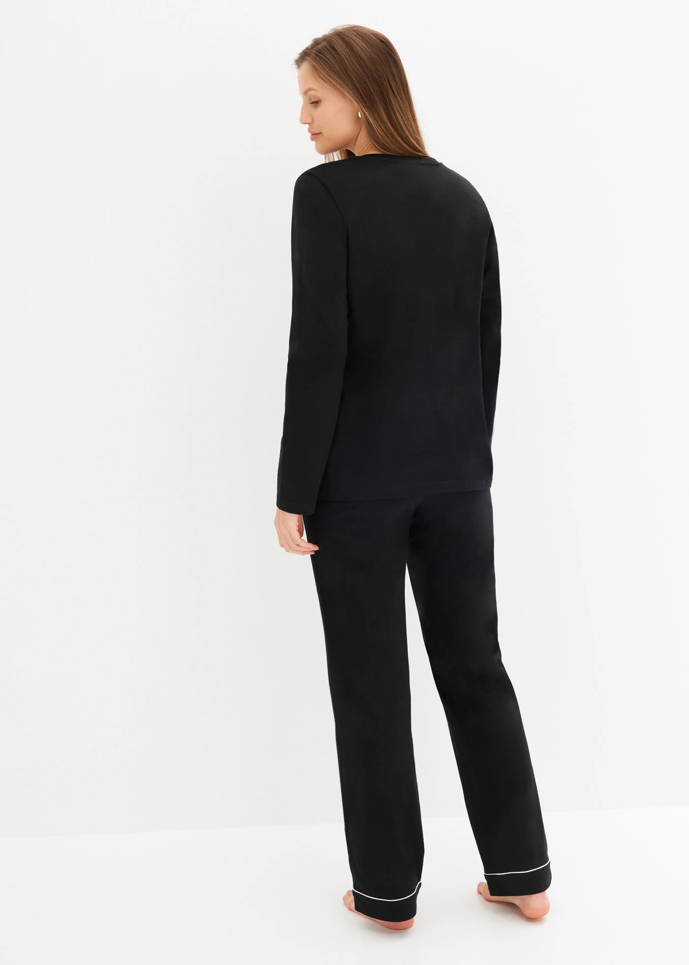 Pijama din bumbac moale • negru/alb • magazin bonprix