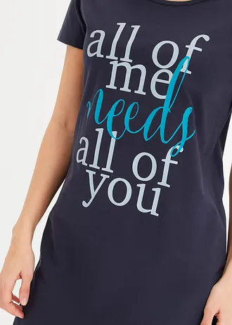 Bawełniana krótka koszula nocna (2 szt.) • jagodowy+nocny niebieski z nadrukiem • sklep bonprix