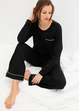 Pyjama van zacht katoen • zwart/wit • bonprix online shop