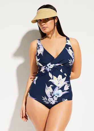 Stahovací jednodílné plavky, lehký tvarující efekt, barva: tmavě modrá